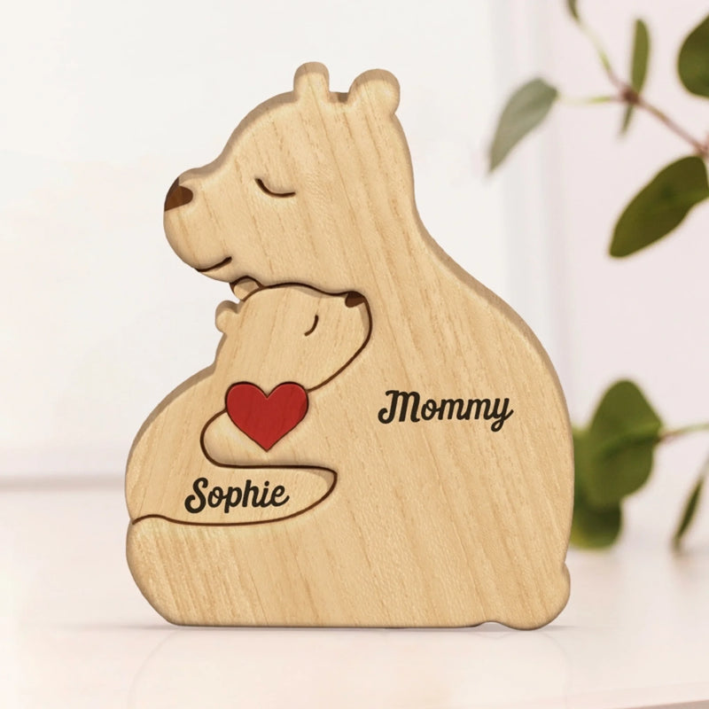 Die Liebe einer Oma ist für immer – Personalisiertes, individuelles Holzpuzzle in Bärenform für die Familie – Holzschnitzereien für Haustiere, Tischdekoration aus Holzskulpturen, geschnitztes Holzdekor – Geschenk für Mama, Oma