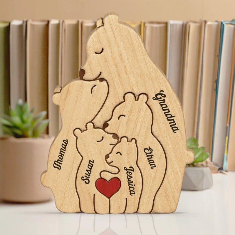 Die Liebe einer Oma ist für immer – Personalisiertes, individuelles Holzpuzzle in Bärenform für die Familie – Holzschnitzereien für Haustiere, Tischdekoration aus Holzskulpturen, geschnitztes Holzdekor – Geschenk für Mama, Oma