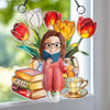 Benutzerdefiniertes Fenster-sonnenfänger-ornament - Personalisierte Büchergeschenke Für Buchliebhaber, Leseratten, Leser - Flower Power, Buchstunde