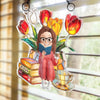 Benutzerdefiniertes Fenster-sonnenfänger-ornament - Personalisierte Büchergeschenke Für Buchliebhaber, Leseratten, Leser - Flower Power, Buchstunde