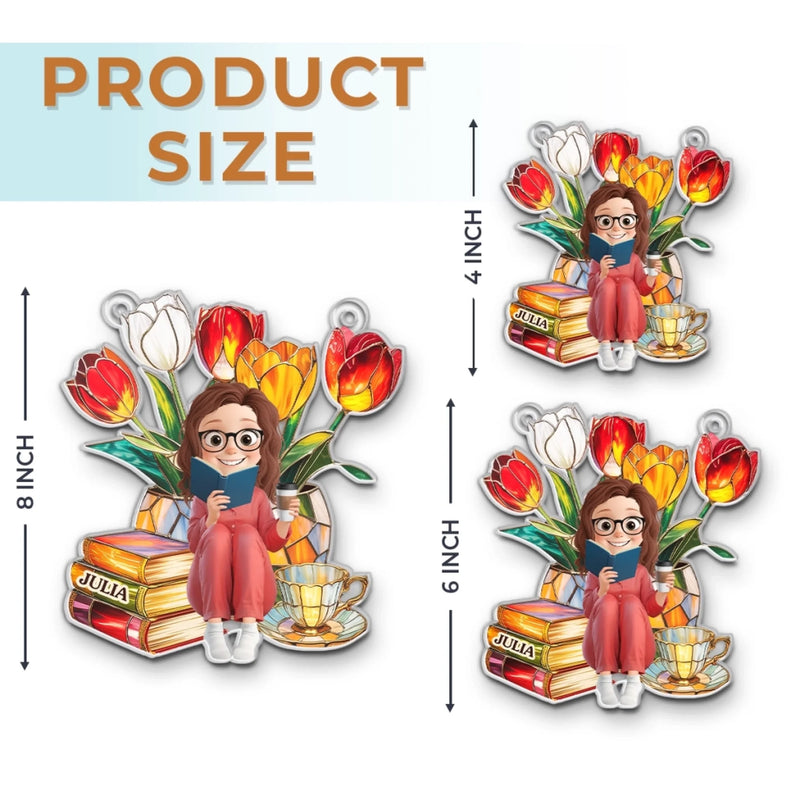 Benutzerdefiniertes Fenster-sonnenfänger-ornament - Personalisierte Büchergeschenke Für Buchliebhaber, Leseratten, Leser - Flower Power, Buchstunde