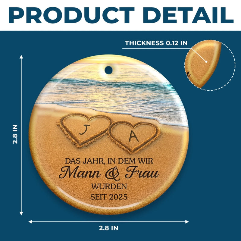 Personalisiertes Keramikornament - Personalisiertes Jubiläums-weihnachts-hochzeitsgeschenk Für Mann Und Frau, Sie Und Ihn - Unser Glücklichsein Bis Ans Ende, In Sand Gesetzt