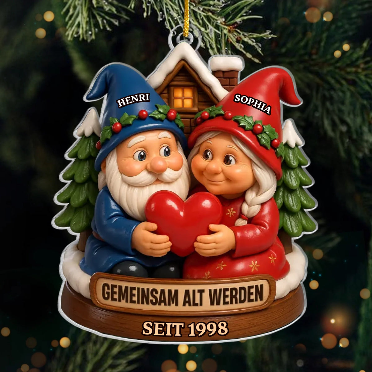 Personalisiertes Gnom-Acryl-Ornament – Jubiläums-, Weihnachts- & Hochzeitsgeschenke für Ehemann & Ehefrau – Unsere Reise Ist Für Immer Schön