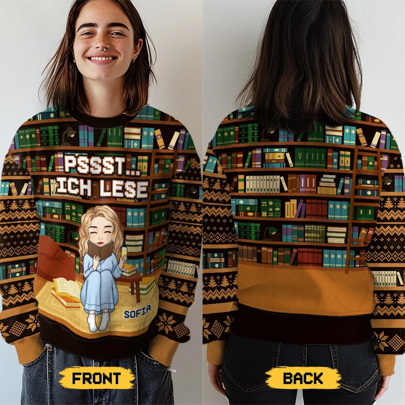 Benutzerdefiniertes Unisex Hässliches Sweatshirt - Weihnachtsgeschenke Für Buchliebhaber, Bücherwürmer, Leser - Schlittenglocken Und Der Geruch Von Seiten