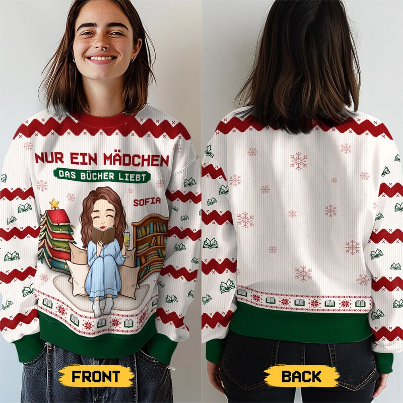 Benutzerdefiniertes Unisex Hässliches Sweatshirt - Weihnachtsgeschenke Für Buchliebhaber, Bücherwürmer, Leser - Der Weihnachtsmann Weiß, Dass Ich Lieber Lesen Würde