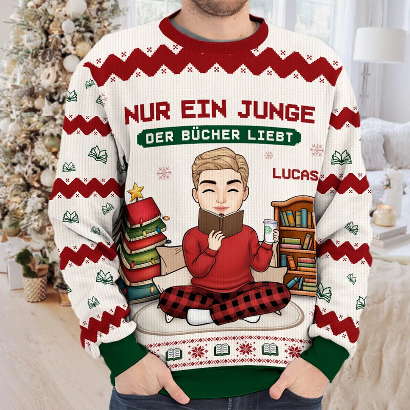 Benutzerdefiniertes Unisex Hässliches Sweatshirt - Weihnachtsgeschenke Für Buchliebhaber, Bücherwürmer, Leser - Der Weihnachtsmann Weiß, Dass Ich Lieber Lesen Würde