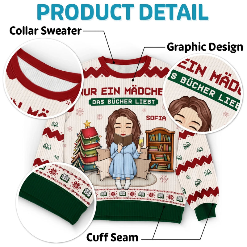 Benutzerdefiniertes Unisex Hässliches Sweatshirt - Weihnachtsgeschenke Für Buchliebhaber, Bücherwürmer, Leser - Der Weihnachtsmann Weiß, Dass Ich Lieber Lesen Würde