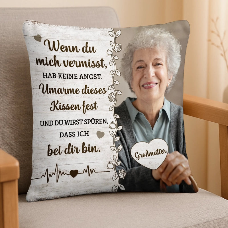 Personalisiertes Foto Deine Liebe bleibt unser größter Schatz – Personalisiertes Gedenkkissen – Trauergeschenk für Familienmitglieder