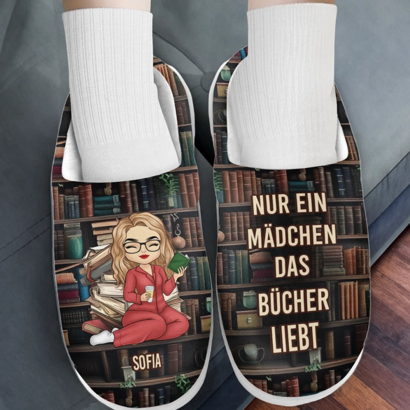 Individuelle flauschige Hausschuhe – Personalisierte Bücher Geschenke für Buchliebhaber, Bücherwürmer, Leser – Einfach ein Mädchen, das Bücher liebt