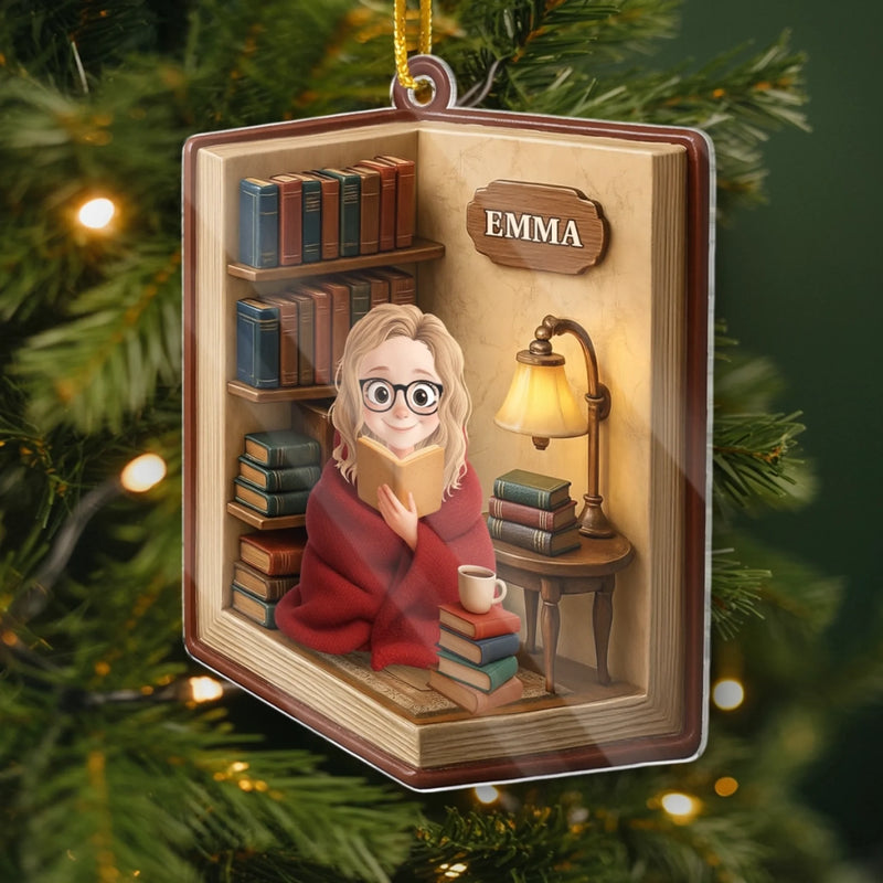 Personalisiertes Acrylornament - Personalisierte Weihnachtsgeschenke Für Buchliebhaber, Bücherwürmer, Leser - Eine Leseecke Aus Träumen