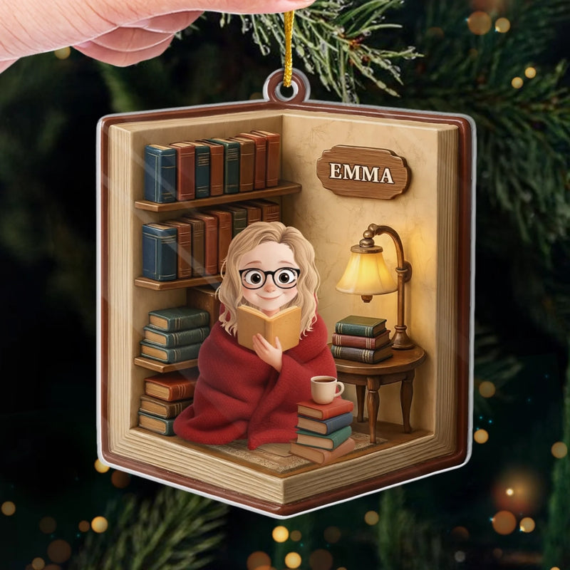 Personalisiertes Acrylornament - Personalisierte Weihnachtsgeschenke Für Buchliebhaber, Bücherwürmer, Leser - Eine Leseecke Aus Träumen