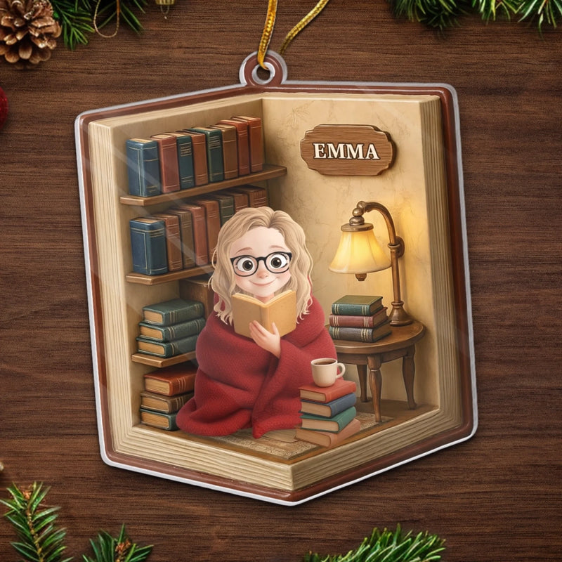 Personalisiertes Acrylornament - Personalisierte Weihnachtsgeschenke Für Buchliebhaber, Bücherwürmer, Leser - Eine Leseecke Aus Träumen
