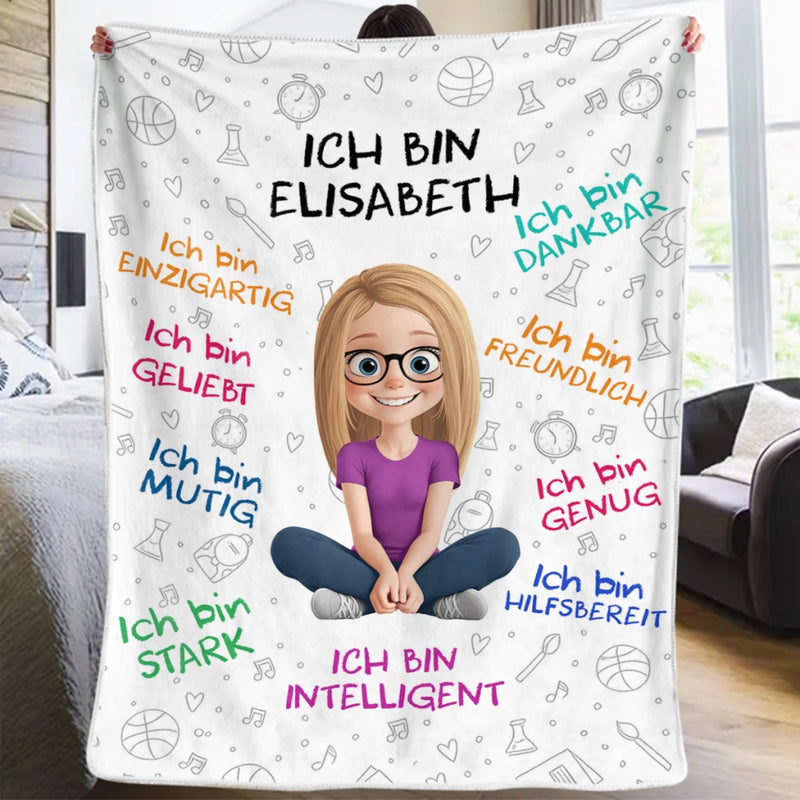 Personalisierte Decke - Geschenke Für Buchliebhaber, Bücherwürmer, Leser - Ich Bin Jemand, Der An Sich Glaubt – Stark, Mutig Und Voller Träume