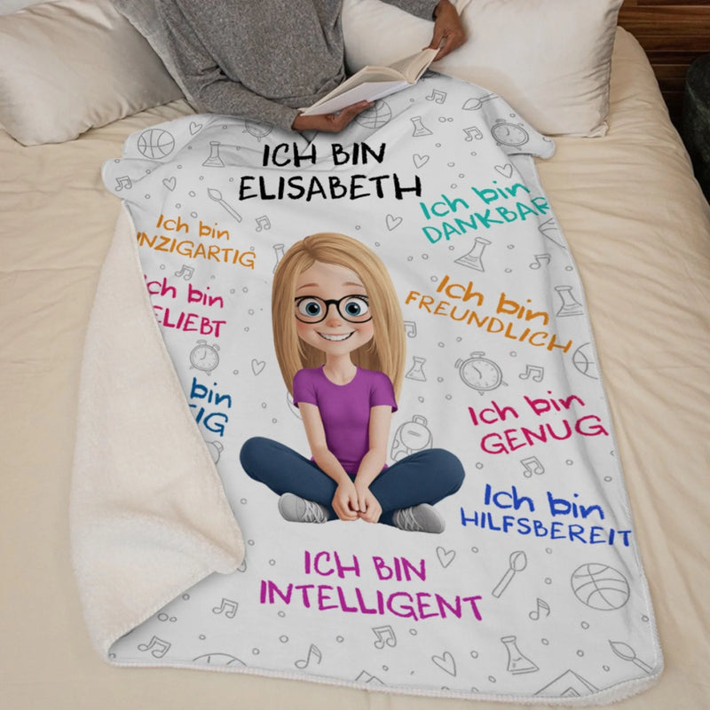 Personalisierte Decke - Geschenke Für Buchliebhaber, Bücherwürmer, Leser - Ich Bin Jemand, Der An Sich Glaubt – Stark, Mutig Und Voller Träume
