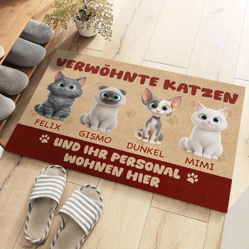 Individuelle Dekomatte Für Zuhause – Personalisierte Geburtstagsgeschenke Für Katzenliebhaber, Katzenmama Und Katzenpapa – Verwöhnte Katzen Und Ihr Hauspersonal Wohnen Hier