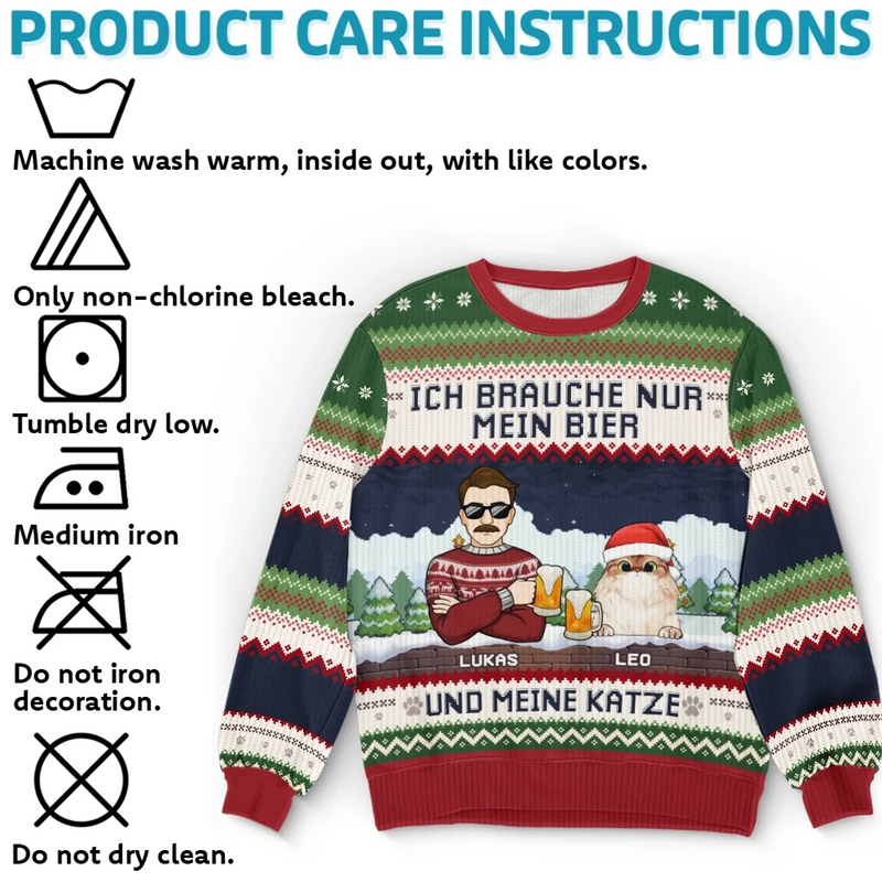 Individuell Gestaltetes Unisex Sweatshirt – Personalisierte Weihnachts- Und Geburtstagsgeschenke Für Katzenliebhaber Und Katzeneltern – Ich Brauche Nur Mein Bier Und Meine Katzen