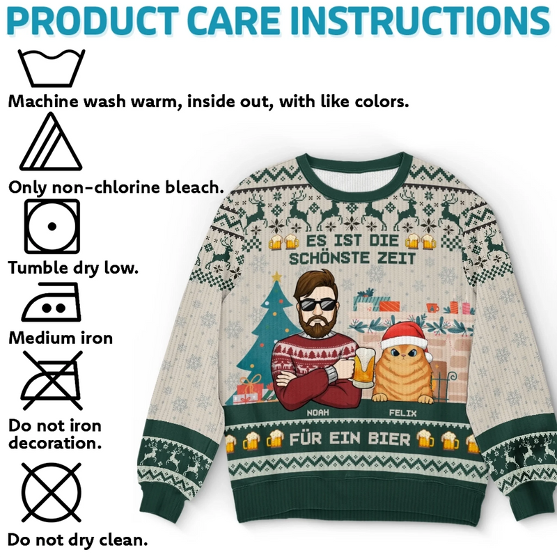 Benutzerdefiniertes Unisex Hässliches Sweatshirt – Personalisierte Weihnachts- Und Geburtstagsgeschenke Für Hunde- Und Katzenliebhaber, Hundeeltern Und Katzenbesitzer – Es Ist Die Schönste Zeit Für Ein Bier