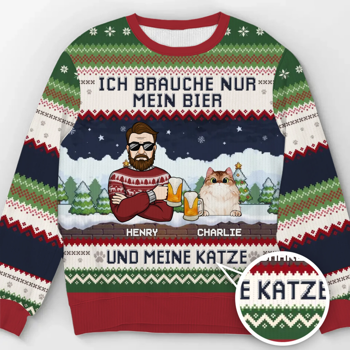 Individuell Gestaltetes Unisex Sweatshirt – Personalisierte Weihnachts- Und Geburtstagsgeschenke Für Katzenliebhaber Und Katzeneltern – Ich Brauche Nur Mein Bier Und Meine Katzen
