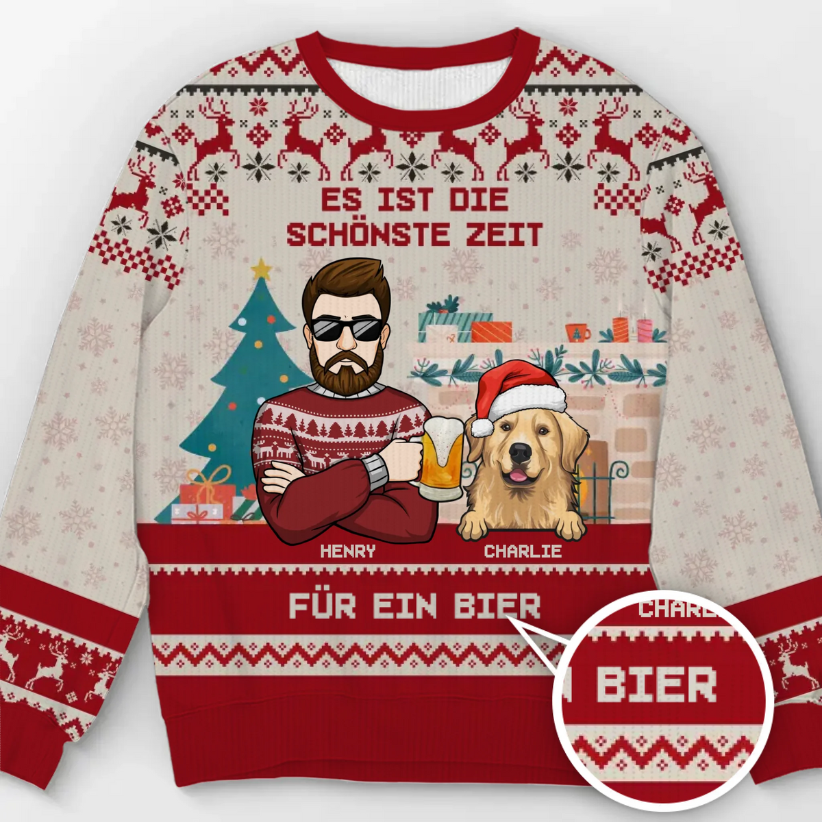 Benutzerdefiniertes Unisex Hässliches Sweatshirt – Personalisierte Weihnachts- Und Geburtstagsgeschenke Für Hunde- Und Katzenliebhaber, Hundeeltern Und Katzenbesitzer – Es Ist Die Schönste Zeit Für Ein Bier