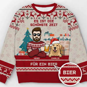 Benutzerdefiniertes Unisex Hässliches Sweatshirt – Personalisierte Weihnachts- Und Geburtstagsgeschenke Für Hunde- Und Katzenliebhaber, Hundeeltern Und Katzenbesitzer – Es Ist Die Schönste Zeit Für Ein Bier