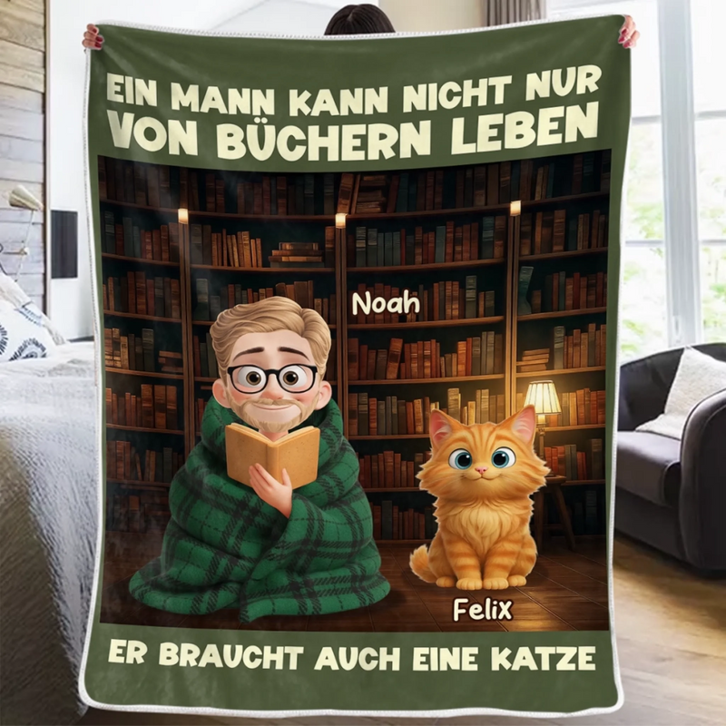 Personalisierte Decke - Geschenke Für Buchliebhaber, Bücherwürmer, Leser - Einfach Ein Mädchen Mit Geschichten Und Haustieren