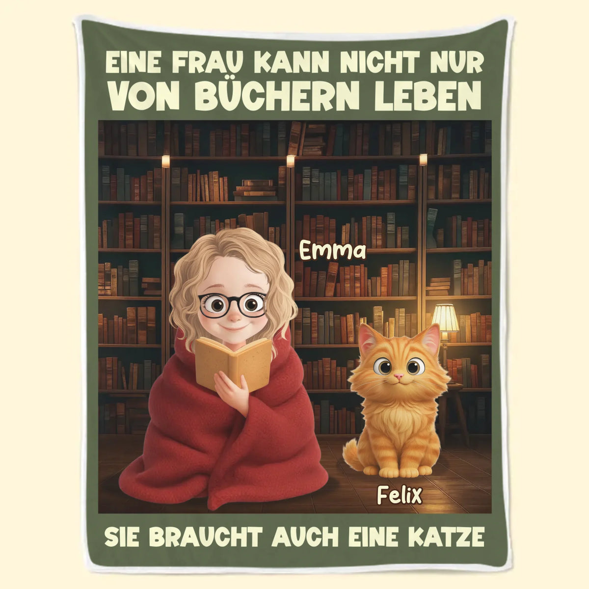 Personalisierte Decke - Geschenke Für Buchliebhaber, Bücherwürmer, Leser - Einfach Ein Mädchen Mit Geschichten Und Haustieren