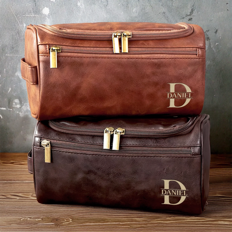 Individuell Gravierte Leder-kulturtasche – Personalisierte Geburtstagsgeschenke Für Papa, Bruder, Opa, Ehemann – Für Den Mann, Der Immer Unterwegs Ist