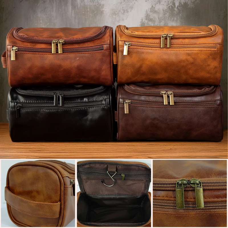 Individuell Gravierte Leder-kulturtasche – Personalisierte Geburtstagsgeschenke Für Papa, Bruder, Opa, Ehemann – Für Den Mann, Der Immer Unterwegs Ist