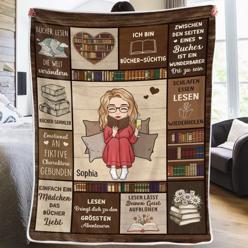 Personalisierte Decke - Geschenke Für Buchliebhaber, Bücherwürmer, Leser - Ich bin Bücher-süchtig