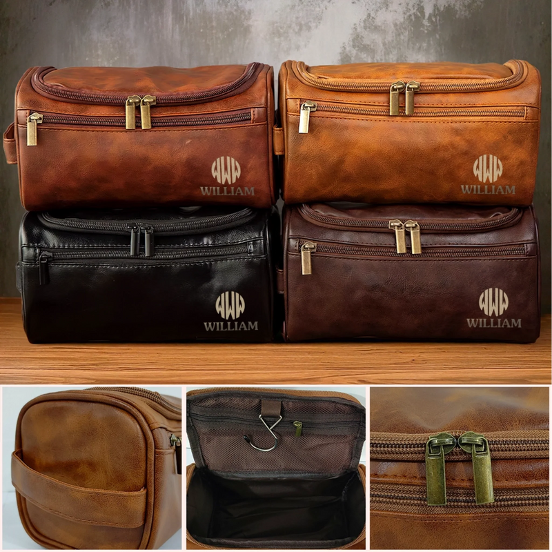 Personalisierte Leder-kulturtasche mit Gravur - Perfektes Geburtstagsgeschenk für Papa, Bruder, Opa oder Ehemann - Die Reise definiert dich