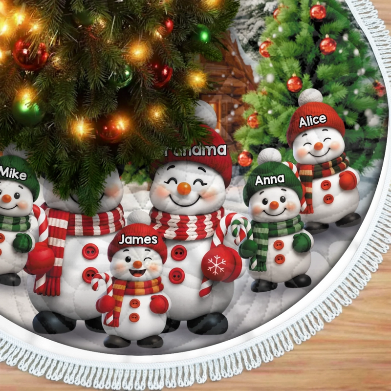 Individuell gestaltete Schneemann-Baumdecke – Personalisierte Weihnachts- und Geburtstagsgeschenke für Oma, Opa und Großeltern – Liebe verpackt in weihnachtlichem Zauber