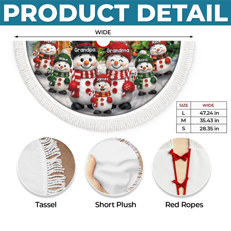 Individuell gestaltete Schneemann-Baumdecke – Personalisierte Weihnachts- und Geburtstagsgeschenke für Oma, Opa und Großeltern – Liebe verpackt in weihnachtlichem Zauber