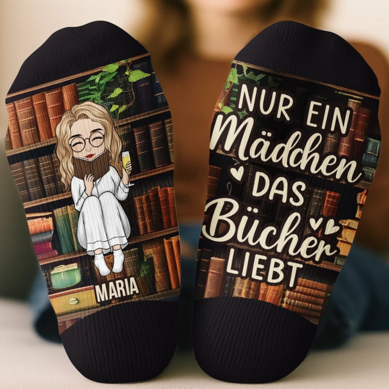 Personalisierte Crew-Socken – Personalisierte Buch-Geschenke für Bücherliebhaber, Leseratten und Vielleser – Nur Ein Mädchen Das Bücher Liebt