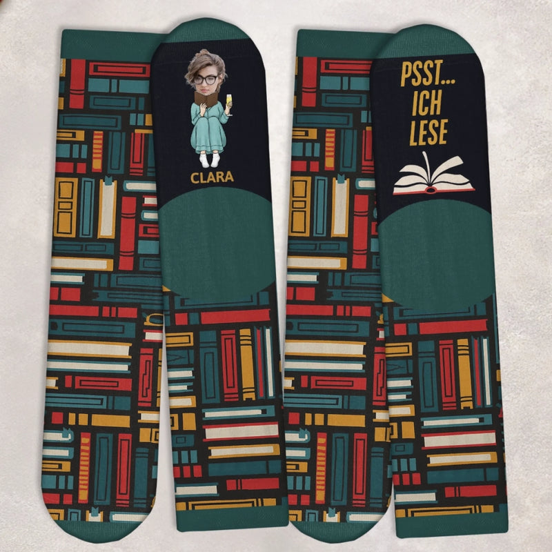 Personalisierte Socken – Geschenke für Bücherliebhaber, Leseratten und Leser – Pssst... Ich Lese