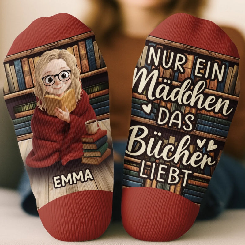Personalisierte Crew-Socken – Personalisierte Buch-Geschenke für Bücherliebhaber, Leseratten und Vielleser - Nur Ein Mädchen, Das Seiten Umblättert