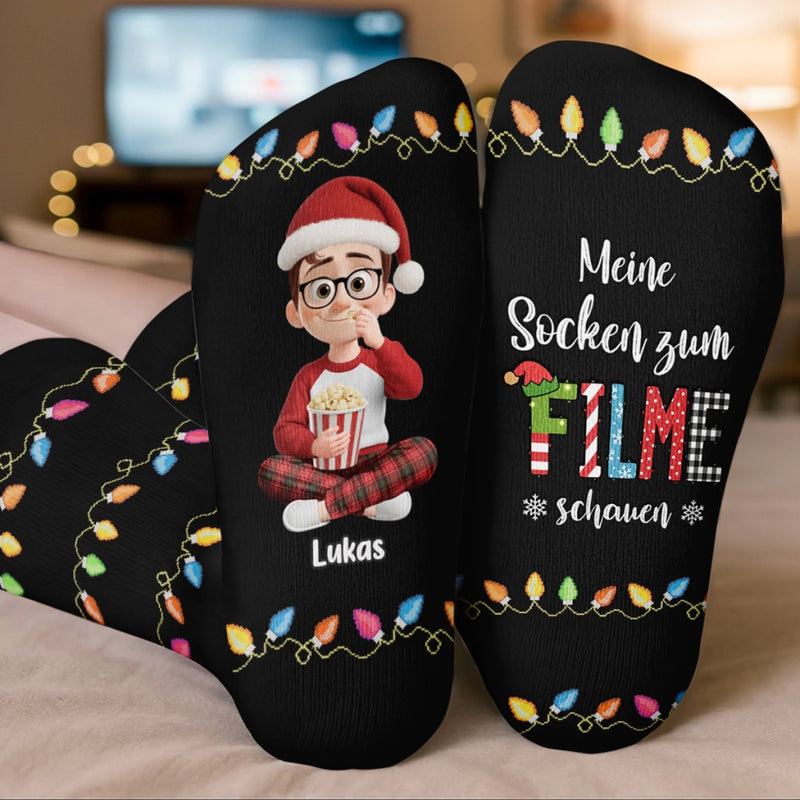 Personalisierte Crew-Socken – Individuelle Weihnachts- und Geburtstagsgeschenke für Frauen und Männer – Filmzeit, Feiertagsausgabe