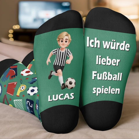 Personalisierte Socken – Personalisierte Weihnachts- und Geburtstagsgeschenke für beste Freundinnen, Schwestern, die Familie und dich selbst – Ich Würde Lieber Fußball Spielen