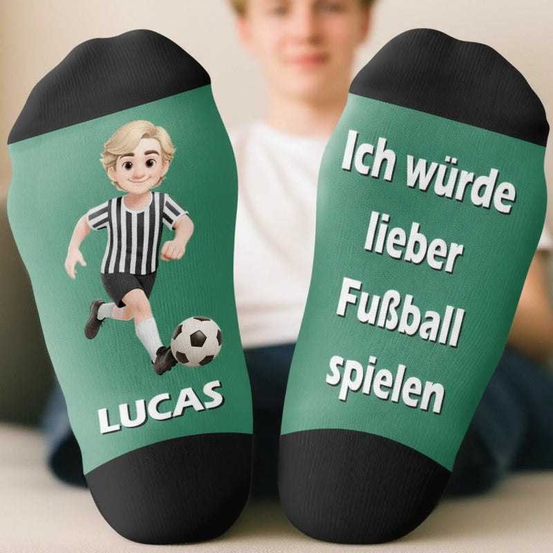 Personalisierte Socken – Geschenk für Fußballfans, Sportfans – Ich Würde Lieber Fußball Spielen