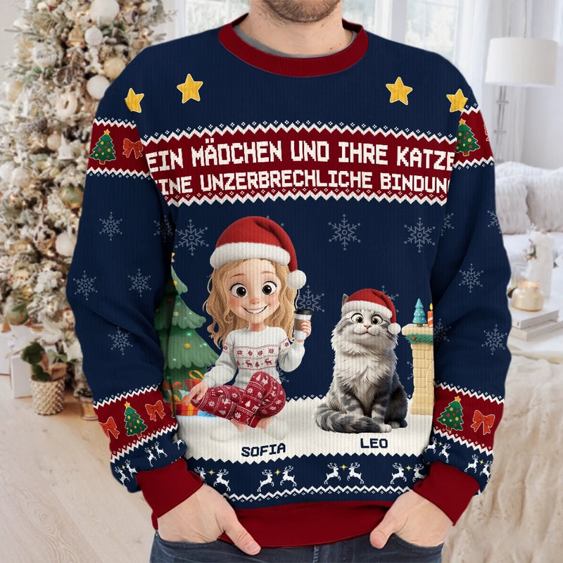 Individuell Gestaltetes Unisex Sweatshirt – Personalisierte Weihnachts- und Geburtstagsgeschenke für Familie, Hunde- und Katzenliebhaber – Ein Mädchen Und Ihre Katze