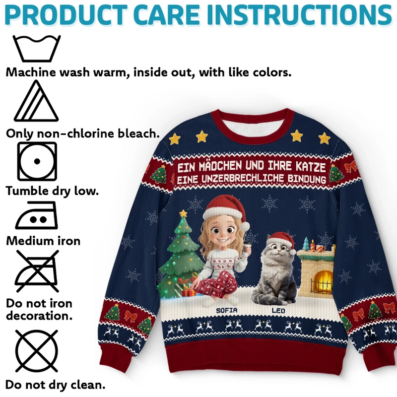 Individuell Gestaltetes Unisex Sweatshirt – Personalisierte Weihnachts- und Geburtstagsgeschenke für Familie, Hunde- und Katzenliebhaber – Ein Mädchen Und Ihre Katze