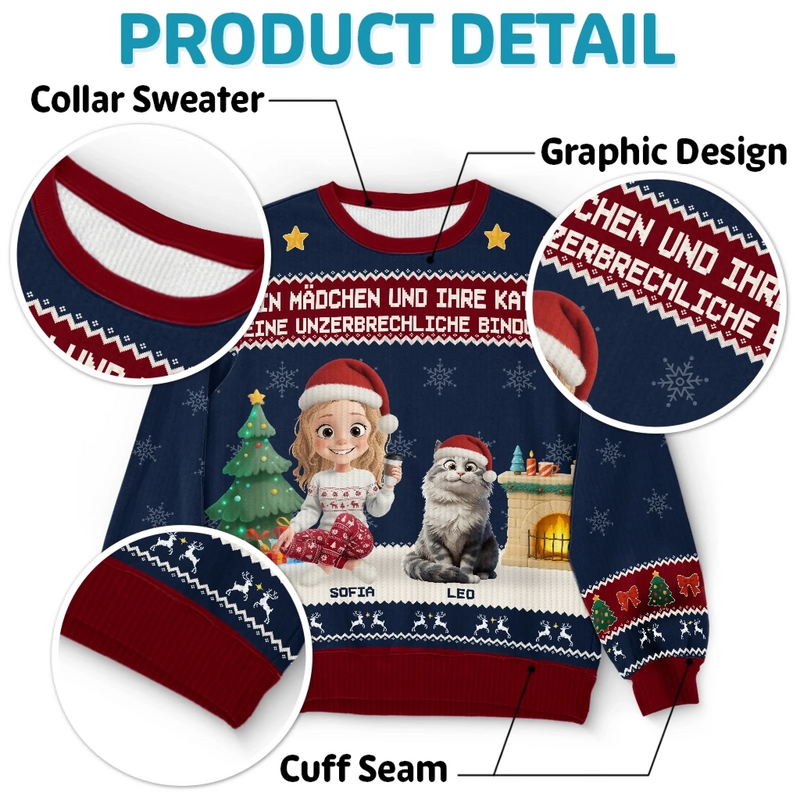 Individuell Gestaltetes Unisex Sweatshirt – Personalisierte Weihnachts- und Geburtstagsgeschenke für Familie, Hunde- und Katzenliebhaber – Ein Mädchen Und Ihre Katze
