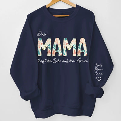 Personalisiertes Unisex-Sweatshirt oder Hoodie mit Ärmeldesign – Weihnachts- & Geburtstagsgeschenke für Mama, Oma – Diese Oma Trägt Die Liebe Auf Dem Ärmel
