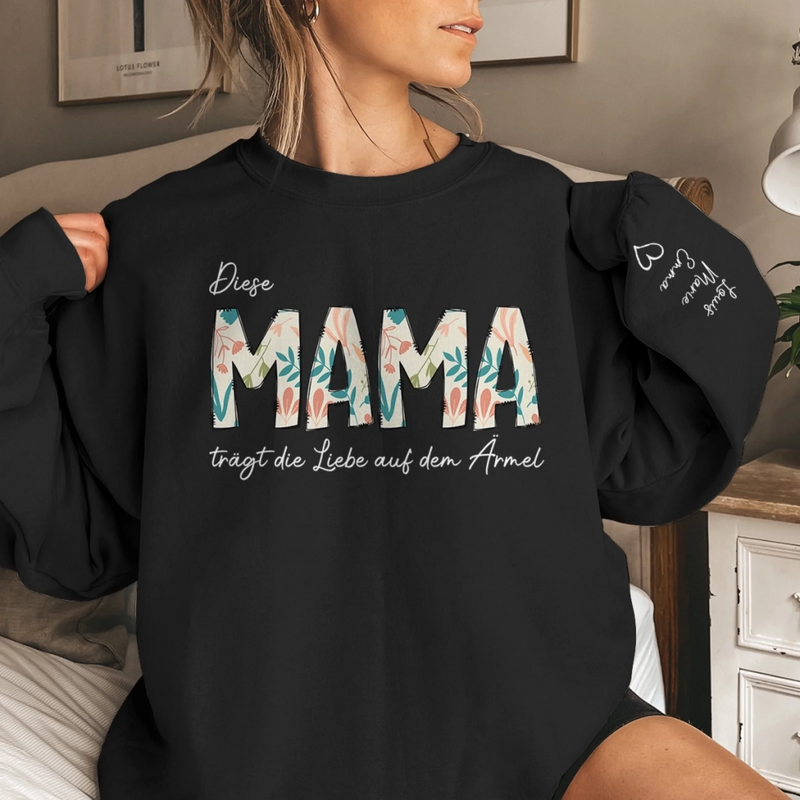 Personalisiertes Unisex-Sweatshirt oder Hoodie mit Ärmeldesign – Weihnachts- & Geburtstagsgeschenke für Mama, Oma – Diese Oma Trägt Die Liebe Auf Dem Ärmel