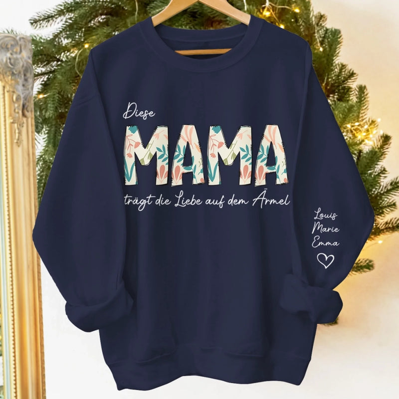 Personalisiertes Unisex-Sweatshirt oder Hoodie mit Ärmeldesign – Weihnachts- & Geburtstagsgeschenke für Mama, Oma – Diese Oma Trägt Die Liebe Auf Dem Ärmel