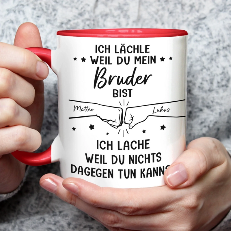 Personalisierte Tasse Mit Individuellem Aufdruck – Geburtstagsgeschenk Für Mama, Papa, Bruder, Schwester – Ich Lächle, Weil Du Mein Bruder Bist