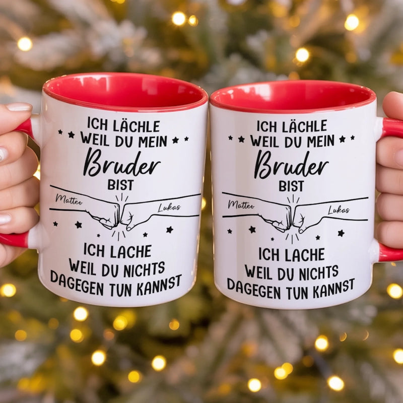 Personalisierte Tasse Mit Individuellem Aufdruck – Geburtstagsgeschenk Für Mama, Papa, Bruder, Schwester – Ich Lächle, Weil Du Mein Bruder Bist
