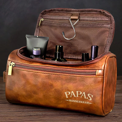 Personalisierte Leder-Kulturtasche mit Gravur - Perfektes Geburtstagsgeschenk für Papa, Bruder, Opa oder Ehemann - Für jede Reise Ideal