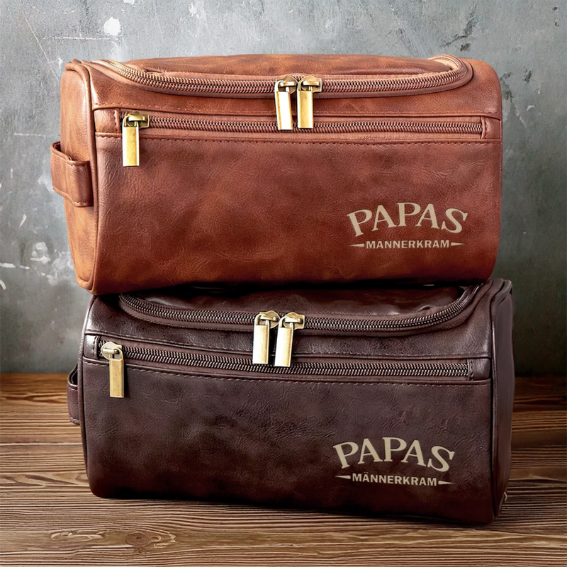 Personalisierte Leder-kulturtasche mit Gravur - Perfektes Geburtstagsgeschenk für Papa, Bruder, Opa oder Ehemann - Für Jede Reise Ideal