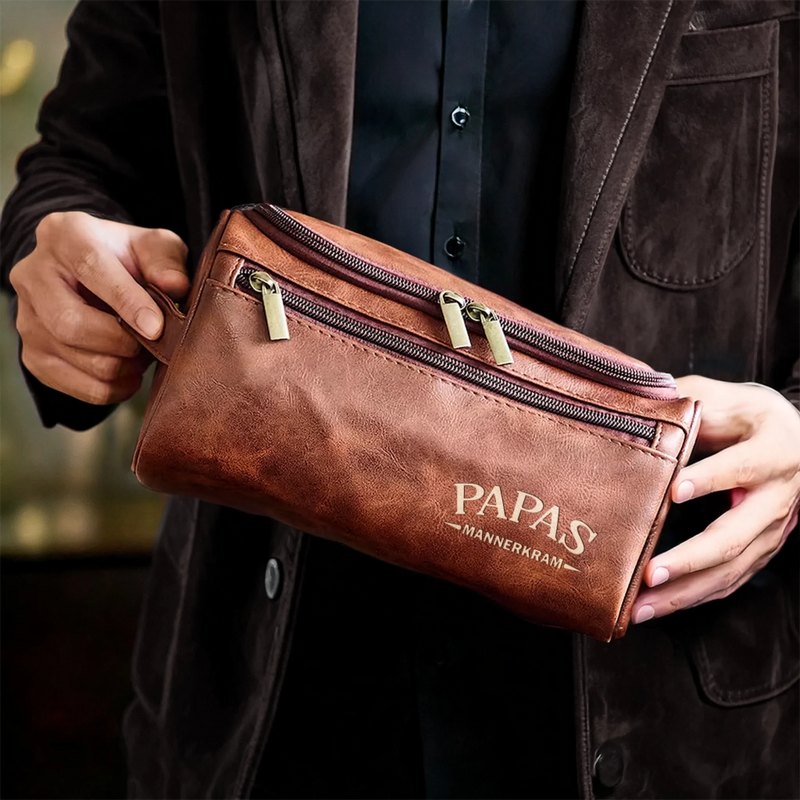 Personalisierte Leder-kulturtasche mit Gravur - Perfektes Geburtstagsgeschenk für Papa, Bruder, Opa oder Ehemann - Für Jede Reise Ideal