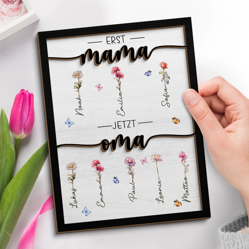 Personalisierte, Zweilagige Holzplakette Mit Ständer – Geschenk Für Mama, Oma – Du Bist Das, Was Uns Zusammenhält